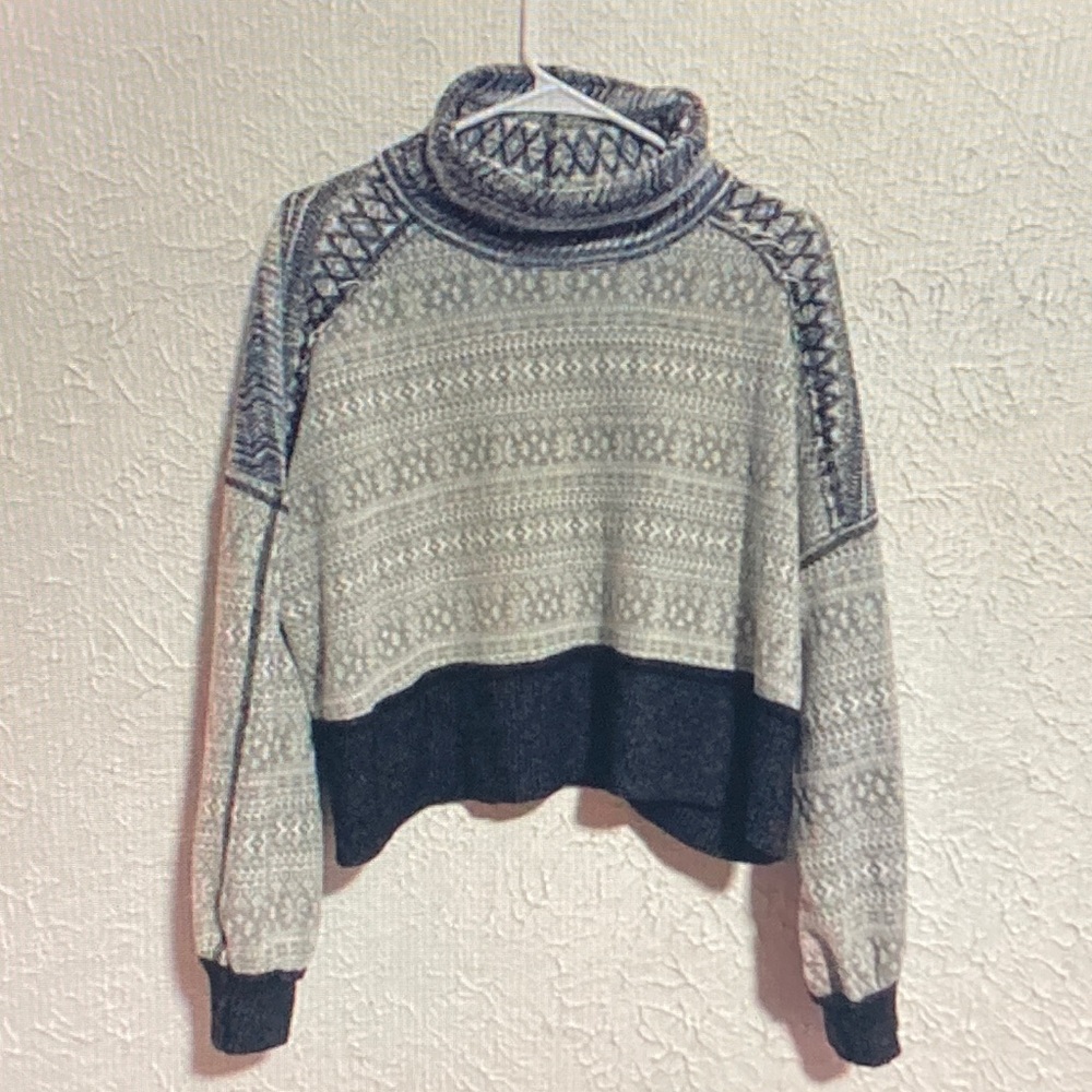 We The Free Geometric Turtleneck Sweater - Black and Cream